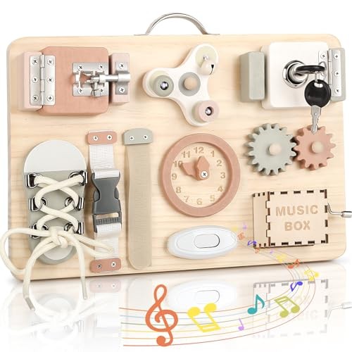 Wooden busy board for toddlers - board,